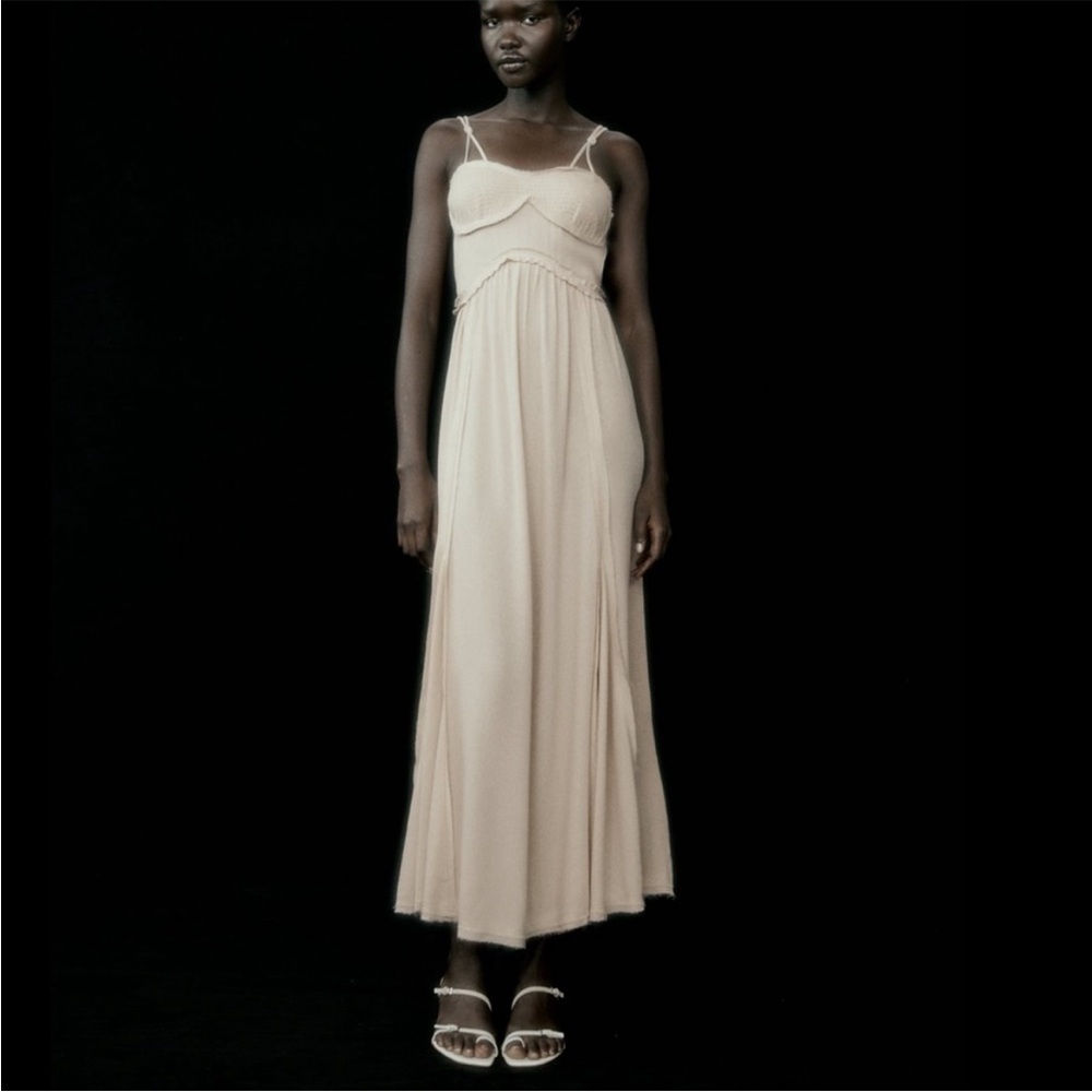 Zara rustic bustier frayed flowy dress,
RENEWCELL × ZARA collab
